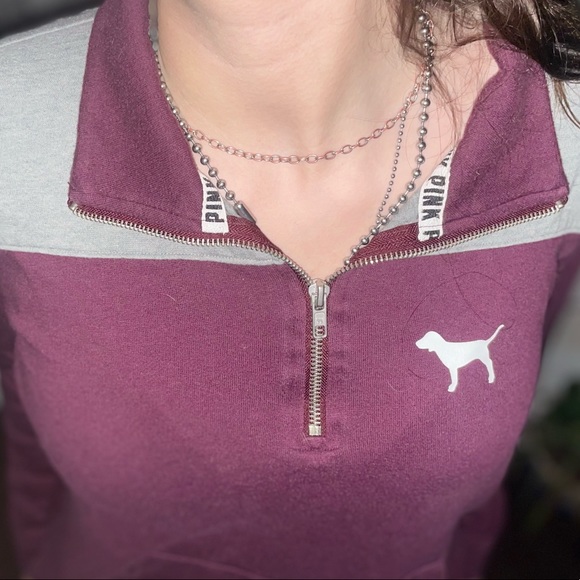 “PINK” Maroon Mock Neck Sweater - Picture 2 of 3